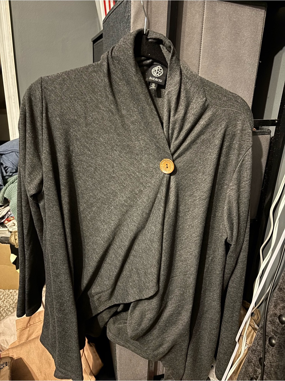 Bobeau Charcoal Draped Cardigan with Button 1 XL